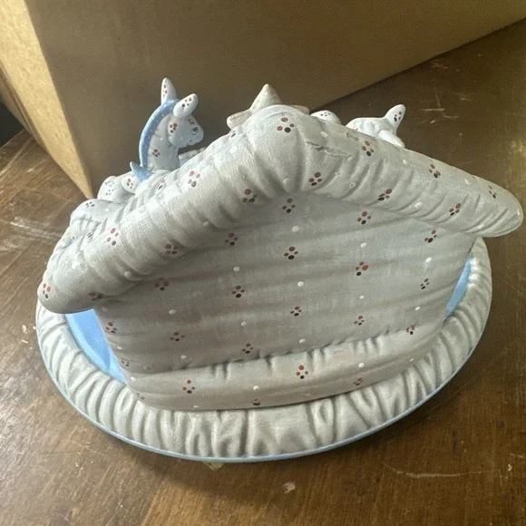 Christmas Nativity Scene Set Figures Manger Figurines Baby Jesus Quilt Look Blue - Picture 9 of 9